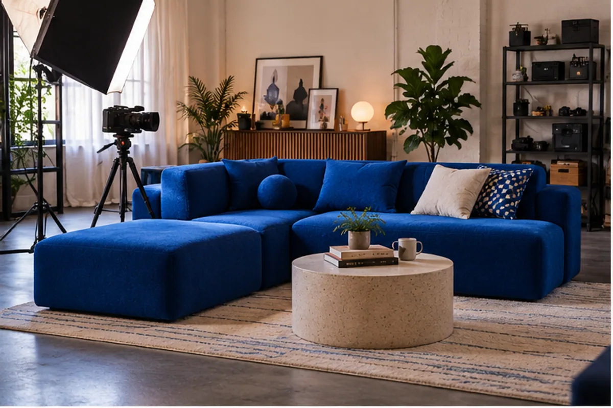 cobalt sofa in a creator studio